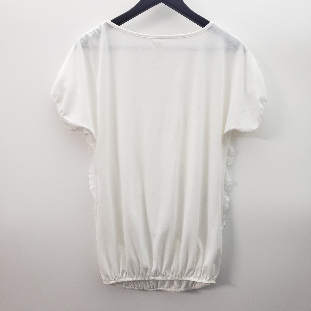 Andrea Missy White Ruffle Textured Shirt Size S Short Sleeve - Picture 2 of 5